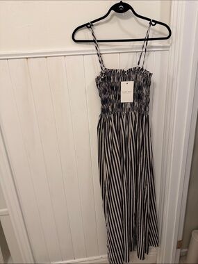 Striped Smocked Maxi Dress - Black & White
